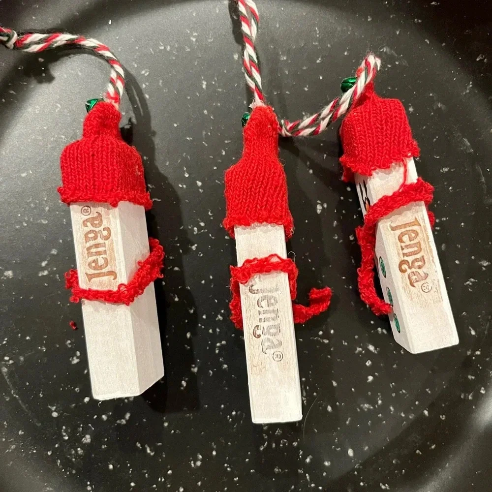 Hand Painted Snowman Ornaments Set of 3 Mini Made Friends Artist Jenga Block